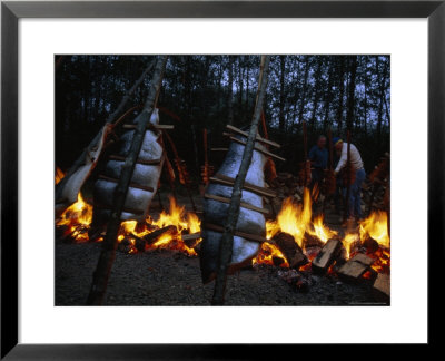 Salmon Bake Around A Bonfire At Depoe Bay, Oregon by Phil Schermeister Pricing Limited Edition Print image