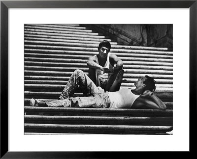 Two Young Italian Workmen Loafing On The Spanish Steps During Lunch Hour by Paul Schutzer Pricing Limited Edition Print image