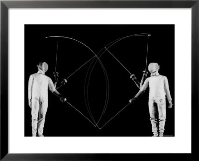 Movements Of Fencers Arthur Tauber And Seymour Gross Captured With Lights On Tip Of Sabers by Gjon Mili Pricing Limited Edition Print image