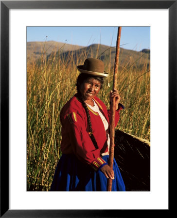 Uros Indian Woman In Traditional Reed Boat, Islas Flotantes, Lake Titicaca, Peru, South America by Gavin Hellier Pricing Limited Edition Print image