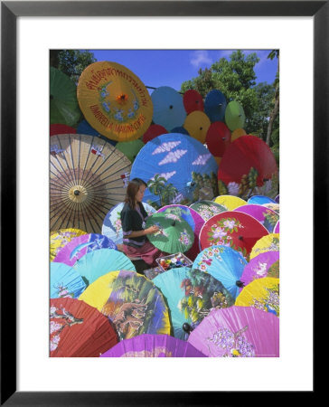 Woman Painting Umbrellas, Bo Sang Umbrella Village, Chiang Mai, Northern Thailand, Asia by Gavin Hellier Pricing Limited Edition Print image