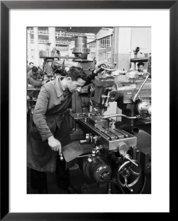 Worker Working At Various Machines In The Innocenti Automobile Factory by A. Villani Pricing Limited Edition Print image