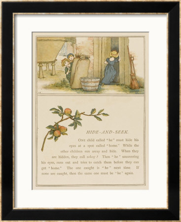 Three Children Play Hide And Seek Outdoors by Kate Greenaway Pricing Limited Edition Print image