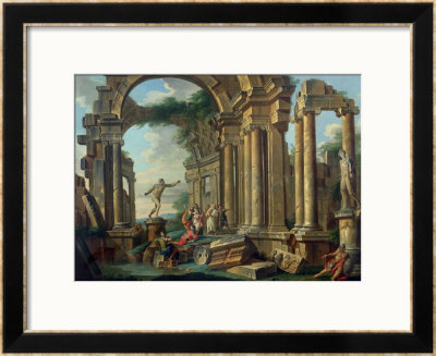 An Architectural Capriccio With Statues Of The Warrior Agasias And The Apollo Belvedere by Giovanni Paolo Pannini Pricing Limited Edition Print image