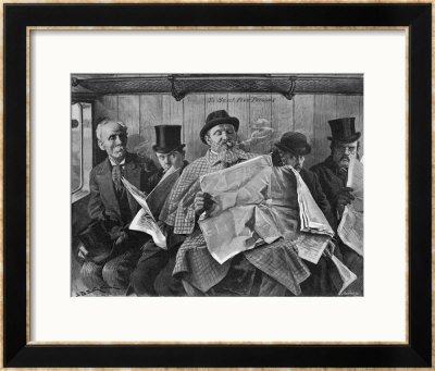 To Seat Five Persons' Gentlemen Struggle To Read Their Newspapers In An Overcrowded Train by Samuel Begg Pricing Limited Edition Print image