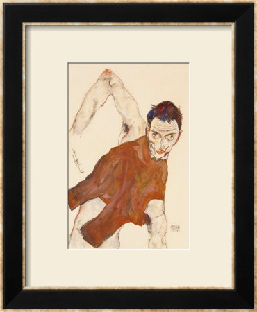 Self Portrait In A Jerkin With Right Elbow Raised, 1914 by Egon Schiele Pricing Limited Edition Print image