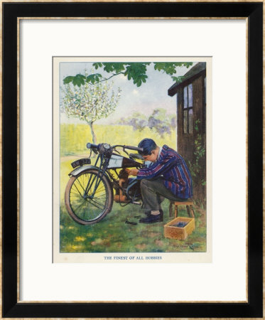 The Finest Of All Hobbies, A Boy Tinkers With His Motor Bike by Algernon Fovie Pricing Limited Edition Print image