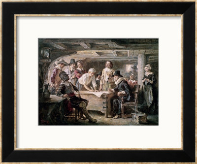 Signing The Mayflower Compact, 1620 by Jean Leon Gerome Ferris Pricing Limited Edition Print image