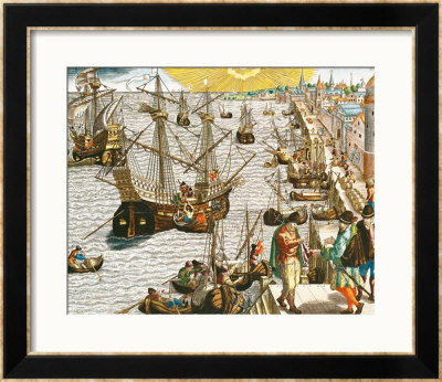 Departure From Lisbon For Brazil, The East Indies And America,From Americae Tertia Pars... by Theodor De Bry Pricing Limited Edition Print image