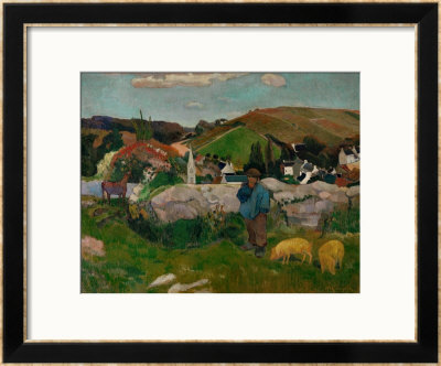 Peasants, Pigs, And A Village Under A Clear Sky, Landscape In Brittany, France, 1888 by Paul Gauguin Pricing Limited Edition Print image