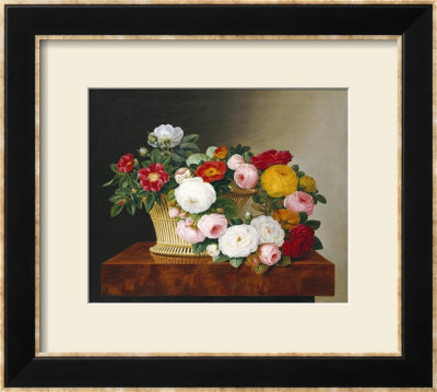 Still Life Of Roses In A Basket On A Ledge by Johan Laurentz Jensen Pricing Limited Edition Print image
