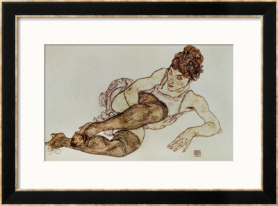 Reclining Woman With Black Stockings, 1917 by Egon Schiele Pricing Limited Edition Print image