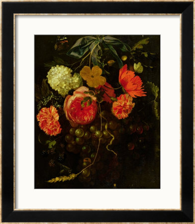 Still Life With A Swag Of Fruits And Flowers Tied With A Blue Ribbon by Maria Van Oosterwyck Pricing Limited Edition Print image