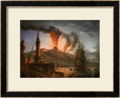 Eruption Of Vesuvius At Night With Fishermen Unloading Their Nets Near The Lighthouse, 1781 by Charles-Francois Grenier De La Croix Pricing Limited Edition Print image