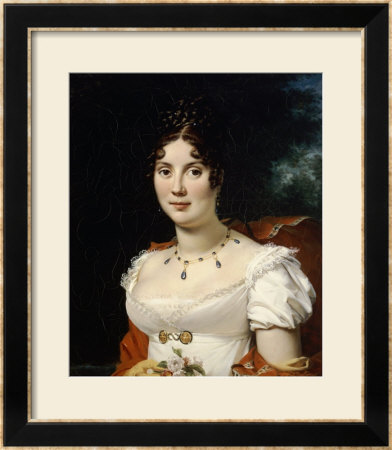 Portrait Of A Lady, Wearing A White Dress And A Red Cape And Holding A Posy Of Flowers by Baron Francois-Pascal Simon Gerard Pricing Limited Edition Print image