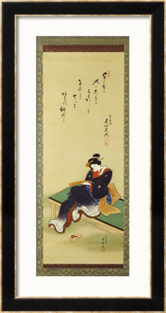 A Woman Seated On A Bench Holding A Poem Card, Circa 1855 by Utagawa Kunisada Pricing Limited Edition Print image