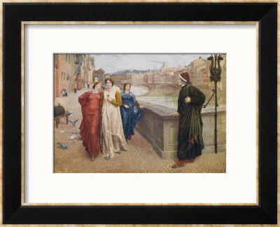 Dante Alighieri Italian Writer Meeting His Beloved Beatrice Portinari On The Lung'arno Florence by Henry Holiday Pricing Limited Edition Print image