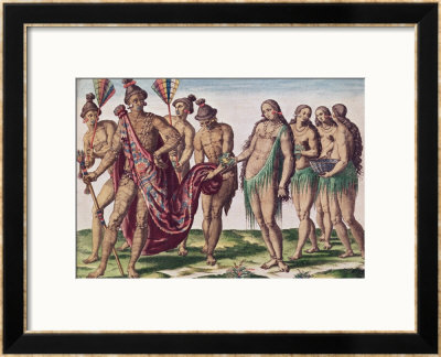 Chief Satouriona And His Wife Go For A Walk, Plate Xxxix From Brevis Narratio.. by Jacques Le Moyne Pricing Limited Edition Print image