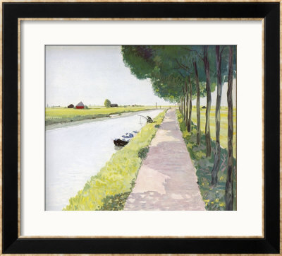 Dutch Scenery: Typical Canal With Fisherman by Andre Girard Pricing Limited Edition Print image