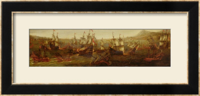 An Action Between Spanish Ships And Barbary Galleys In A Mediterranean Harbour by Jacob Feyt De Vries Pricing Limited Edition Print image