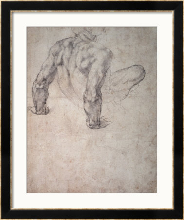 W.63R Study Of A Male Nude, Leaning Back On His Hands by Michelangelo Buonarroti Pricing Limited Edition Print image