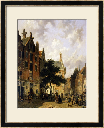 A Street Scene With Numerous Figures by Adrianus Eversen Pricing Limited Edition Print image