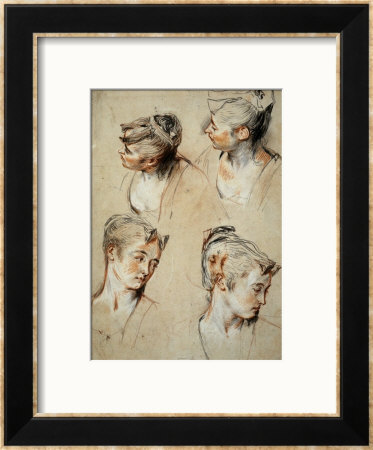 'Four Studies Of A Young Woman's Head', 1716-1717 by Jean Antoine Watteau Pricing Limited Edition Print image