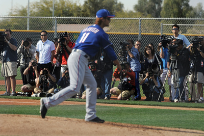 Surprise, Az - February 23: Yu Darvish Workout - Farsad Darvishsefad by Norm Hall Pricing Limited Edition Print image