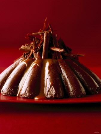 Chocolate Dessert With Grated Chocolate On Red Plate by Jorn Rynio Pricing Limited Edition Print image