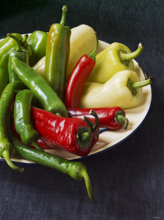 Various Types Of Pointed Peppers In A Dish by Bernhard Winkelmann Pricing Limited Edition Print image