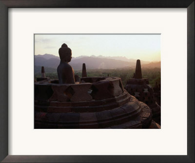 Statue Of Buddha At Dusk Borobudur, Java, Central Java, Indonesia by Glenn Beanland Pricing Limited Edition Print image
