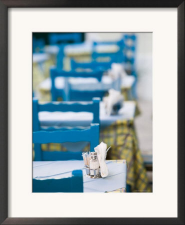 Cafe Table, Kokkari, Samos, Aegean Islands, Greece by Walter Bibikow Pricing Limited Edition Print image