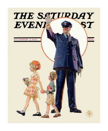 Policeman And School Children, C.1931 by Joseph Christian Leyendecker Pricing Limited Edition Print image