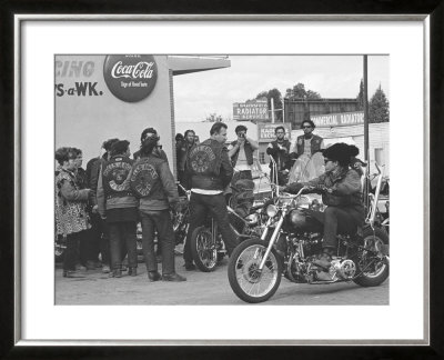 Hell's Angels Motorcycle Gang Members Hanging Out In A Parking Lot by Bill Ray Pricing Limited Edition Print image