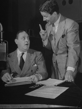 Entertainers John Barrymore And Rudy Vallee Preparing For A Performance For A Radio Show by Peter Stackpole Pricing Limited Edition Print image