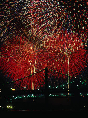 Fireworks Over Bridge For 4Th Of July Celebrations, East River, New York City, New York, Usa by Bill Wassman Pricing Limited Edition Print image
