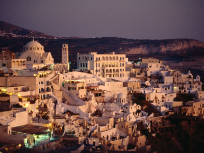 Town At Dusk, Fira, Santorini Island, Greece by Jon Davison Pricing Limited Edition Print image