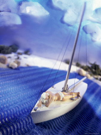 Female Figurine Sunbathing On Sailboat by Eric Kamp Pricing Limited Edition Print image