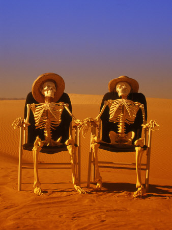 Skeletons In Chairs In Desert, Death Valley, Ca by Michael Howell Pricing Limited Edition Print image