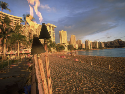 Torches On Waikiki Beach, Honolulu, Hi by Dave Bartruff Pricing Limited Edition Print image