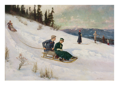 Sledge Riding And Skiing (Oil On Canvas) by Axel Hjalmar Ender Pricing Limited Edition Print image