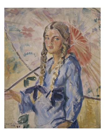 Mildred With Parasol, 1918 (Oil On Canvas) by Bernhard Dorotheus Folkestad Pricing Limited Edition Print image