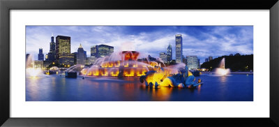 Fountain Lit Up At Dusk, Buckingham Fountain, Grant Park, Chicago, Illinois, Usa by Panoramic Images Pricing Limited Edition Print image
