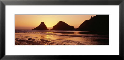 Silhouette Of Rocks At Sunset, Heceta Head Lighthouse, Devils Elbow State Park, Oregon, Usa by Panoramic Images Pricing Limited Edition Print image