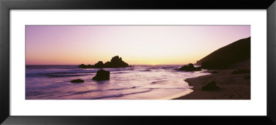 Silhouette Of Rocks At Sunset, Pfeiffer Beach, Big Sur, California, Usa by Panoramic Images Pricing Limited Edition Print image
