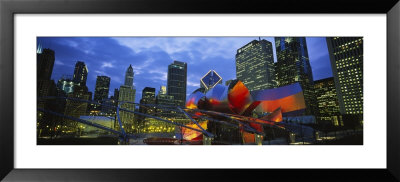 Buildings Lit Up At Night, Millennium Park, Chicago, Illinois, Usa by Panoramic Images Pricing Limited Edition Print image