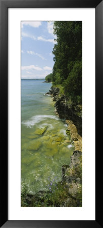 Rock Formations Along A Lake, Cave Point Country Park, Lake Michigan, Door County, Wisconsin, Usa by Panoramic Images Pricing Limited Edition Print image
