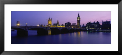 Buildings Lit Up At Dusk, Big Ben, Houses Of Parliament, London, England by Panoramic Images Pricing Limited Edition Print image