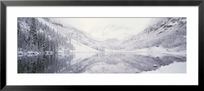 Reflection Of Snowcapped Mountains In A Lake, Maroon Lake, Maroon Bells, Aspen, Colorado, Usa by Panoramic Images Pricing Limited Edition Print image