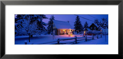 Log House With Christmas Lights, Laurentians, Canada by Panoramic Images Pricing Limited Edition Print image